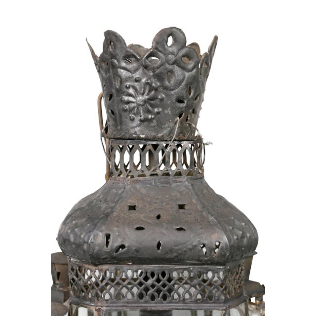 Moroccan Black Painted Tole Hall Lantern For Sale - Image 4 of 11