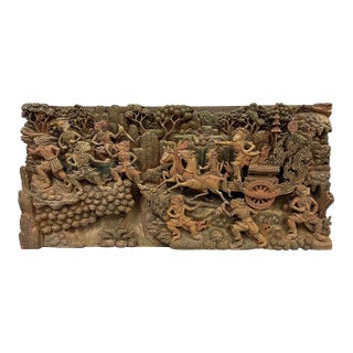 Early 20th Century Ramayana Scene Wood Carving, Wall Hanging For Sale