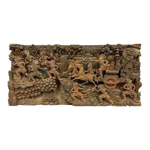 Early 20th Century Ramayana Scene Wood Carving, Wall Hanging