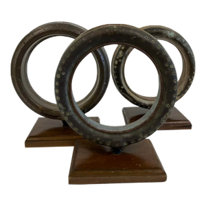 Set of 3 Industrial Sprinkler Head Sculptures – Mounted Foundry Art on Wood Base, Mid 20th Century