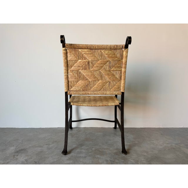1990s Organic Modern Hand-Wrought Iron and Woven Raffia Armchair For Sale - Image 11 of 12