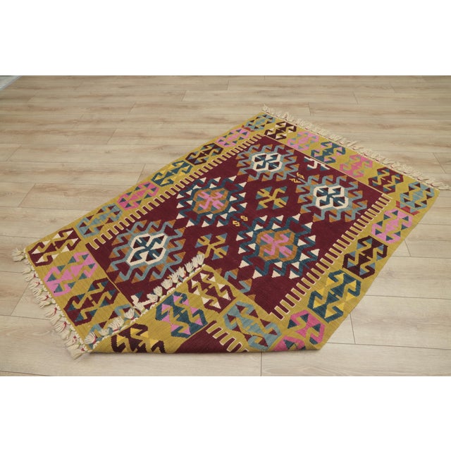 1980s Tribal Style Turkish Handmade Oushak Kilim Rug For Sale - Image 11 of 13
