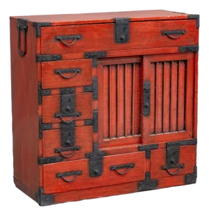 Vintage Japanese Red Lacquer Merchant Chest / Choba Tansu