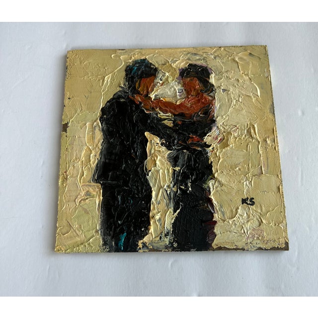 Traditional Vintage Oil Painting of a Couple Dancing For Sale - Image 3 of 6