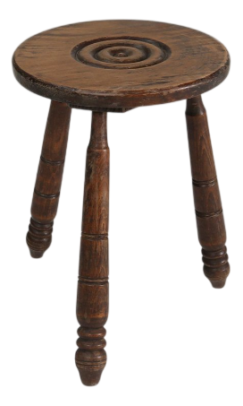 Vintage Brutalist Low Oak Tripod Stool, Belgium, 1960s