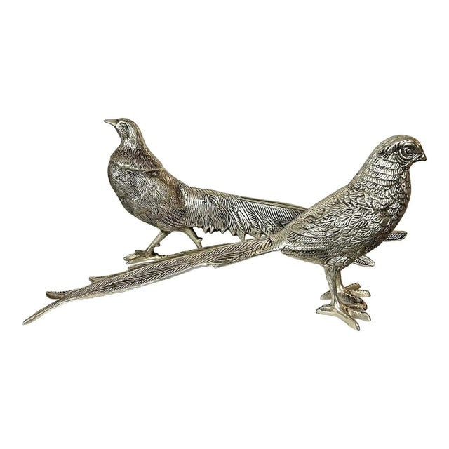 Late 20th Century Vintage Silverplate Table / Mantle Pheasants - A Pair For Sale - Image 5 of 9