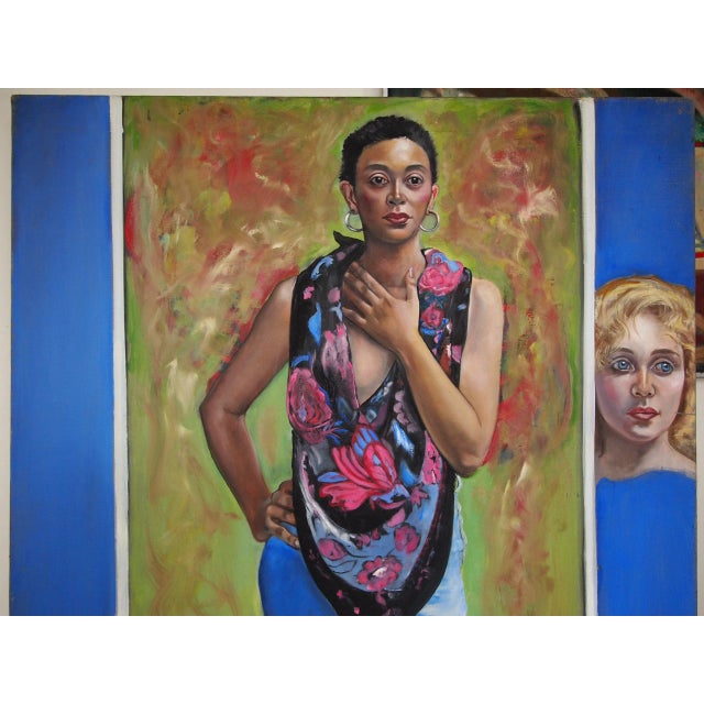 Beautiful realist / surrealist portrait painting of a short-haired Black / African American woman with the head of a...