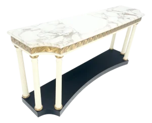 Marble Top Neoclassical Deco Concave Base Console Sofa Table Gold Gilt Carving