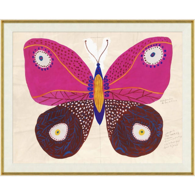 Contemporary Blue & Pink Butterflies Art Print in Gold Frame by Paule Marrot - Set of 2 For Sale - Image 3 of 3