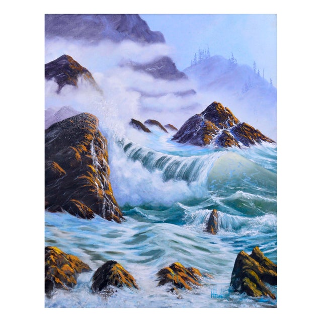 American 1980s "Crashing Waves" Seascape Oil Painting, Framed For Sale - Image 3 of 6