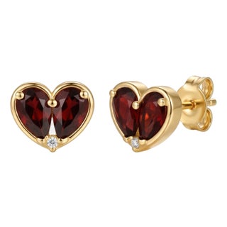 Garnet Heart Shape 925 Silver Handmade Studs, Beautiful January Birthstone Studs for Women - A Pair For Sale