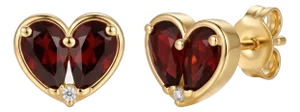 Garnet Heart Shape 925 Silver Handmade Studs, Beautiful January Birthstone Studs for Women - A Pair