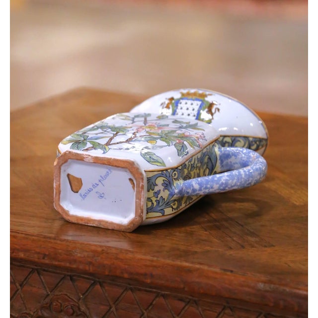 19th C. French Porquier-Beau Quimper Pitcher Vase With Coat of Arms & Bretons For Sale - Image 13 of 14