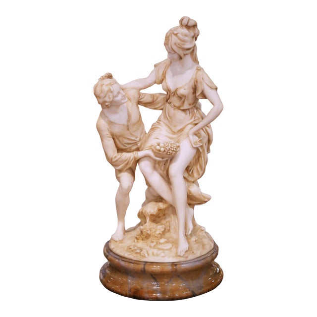 Mid-Century Italian Neoclassical Alabaster Figural Sculpture on Marble Base For Sale