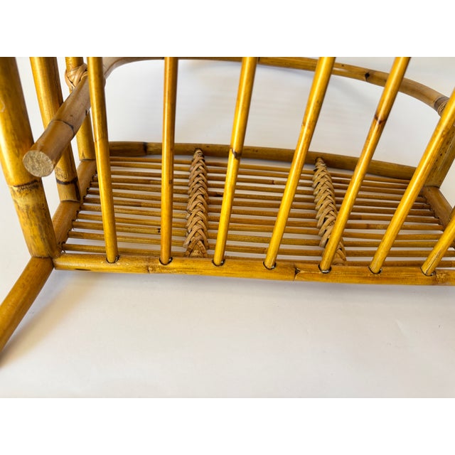 Auburn Vintage Bent Bamboo & Rattan Magazine Rack With Hand-Braided Wicker, Mid-Century For Sale - Image 8 of 13