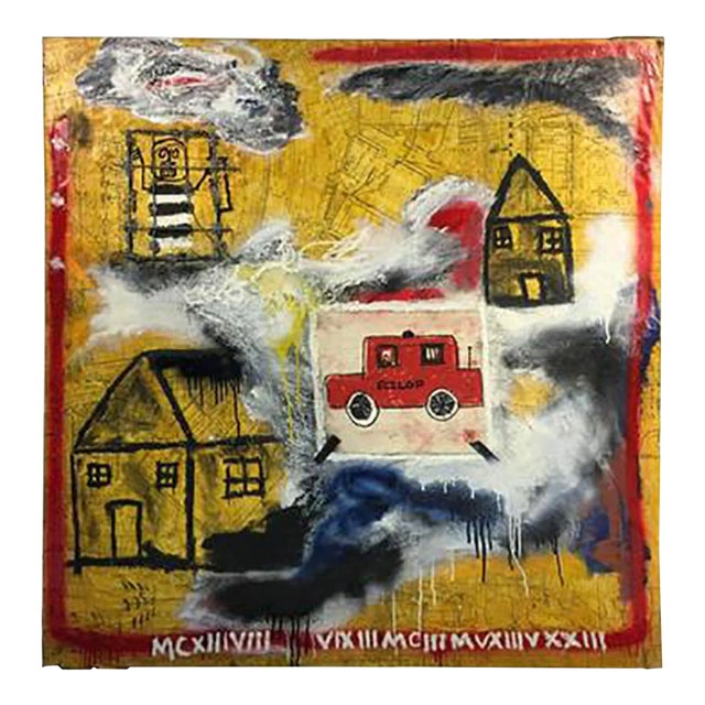 Modernistic Painting in the Manner of Jean-michel Basquiat, Circa 1980 For Sale