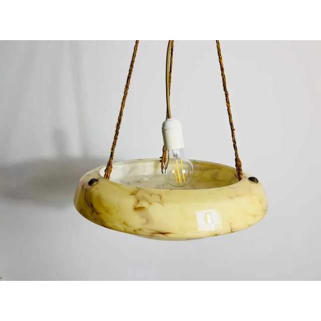 Yellow Hand Carved Alabaster and Brass Ceiling Lamp, Germany, 1930s For Sale - Image 8 of 11