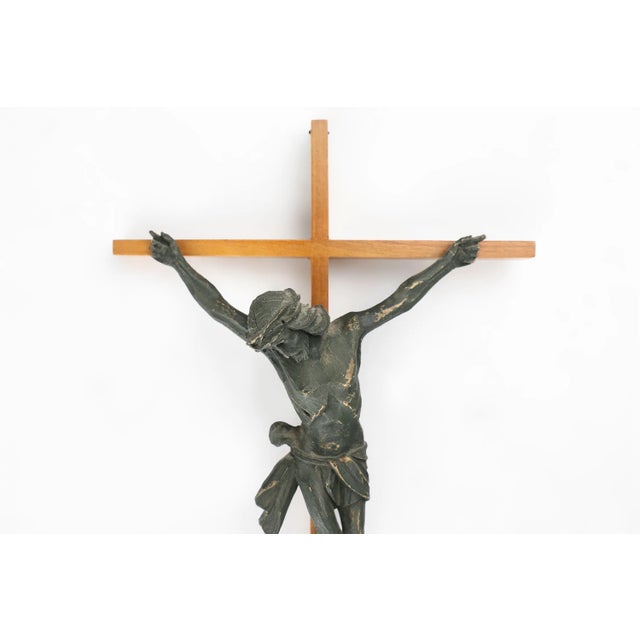 Baroque Antique Realistic Wooden Crucifix, France, 1850 For Sale - Image 3 of 10