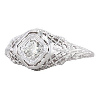 0.25ctw Diamond Solitaire Engagement Ring 14k Gold Antique Style Filigree Size 7 For Sale