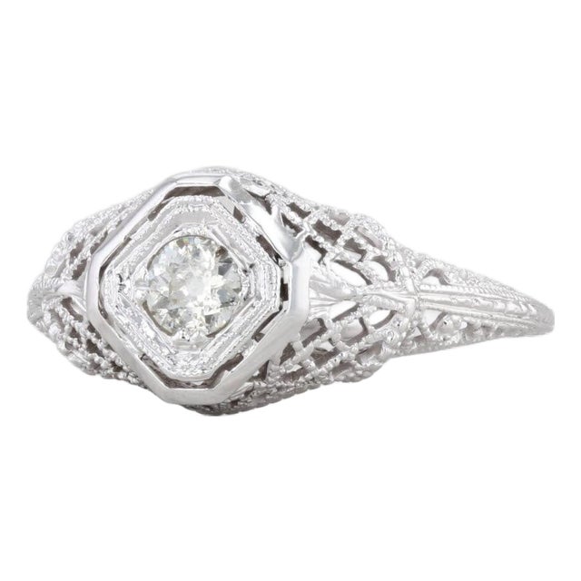0.25ctw Diamond Solitaire Engagement Ring 14k Gold Antique Style Filigree Size 7 For Sale