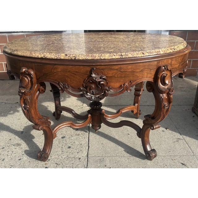 Mid 19th Century Antique Rosewood Rococo Marble Top Center Table For Sale - Image 5 of 6