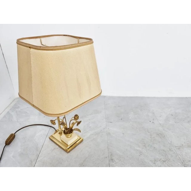 Vintage Brass Flower Table Lamp attributed to Massive, 1970s For Sale - Image 11 of 12