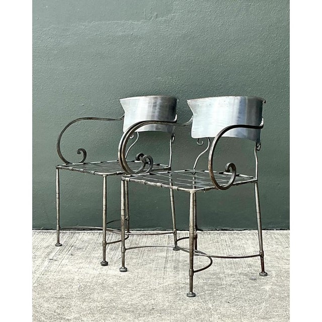Metal Vintage Metal Scroll Armchairs - Pair For Sale - Image 7 of 12