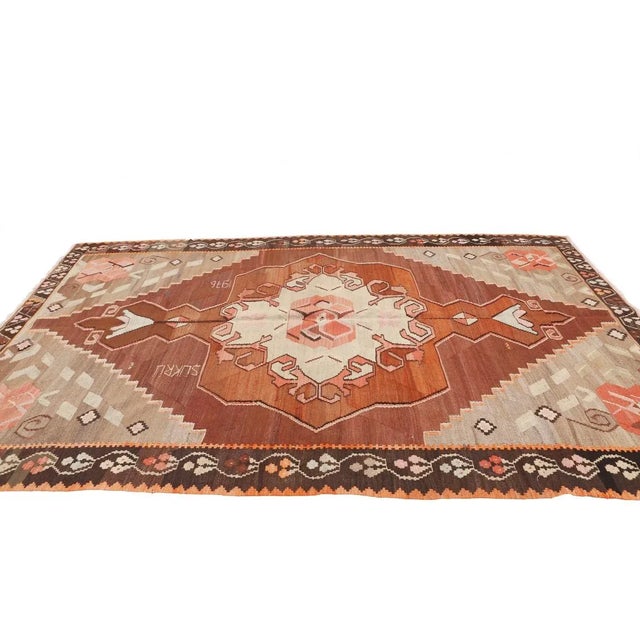 Mid 20th Century Vintage Turkish Kilim Rug For Sale - Image 4 of 7