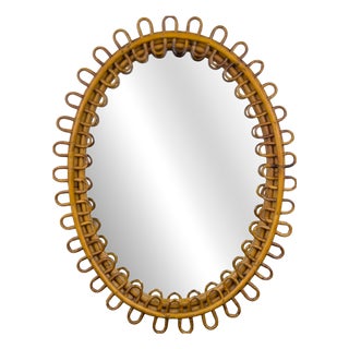 Vintage Oval Bamboo Mirror by Franco Albini, 1960s For Sale