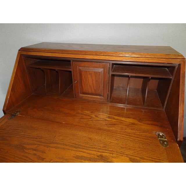 Lh25 Vintage French Country Drop Leaf Secretary Desk Solid Oak For Sale In Los Angeles - Image 6 of 12