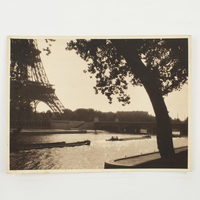 Art Deco The River Seine and the Eiffel Towel, Paris, Silver Gelatin Black and White Photography, Circa 1940 For Sale - Image 3 of 4