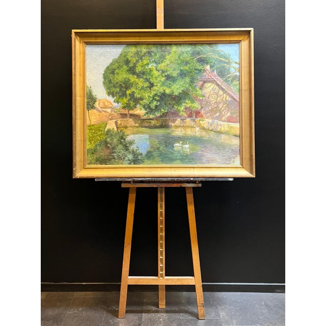 Henri Edouard Brosset, Pond with Ducks, Oil on Canvas For Sale - Image 9 of 13