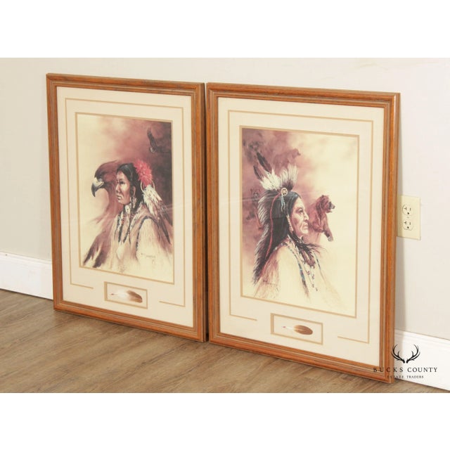 Rustic Mary Selfridge Pair Native American Portrait Prints, Custom Framed For Sale - Image 3 of 13