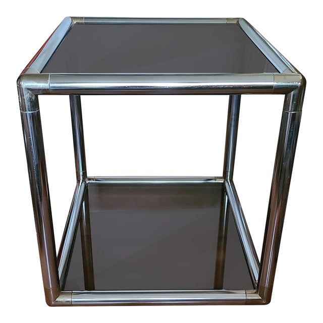 1970s Tubular Chrome Cocktail Table W/Smoke Glass Panes in the Style of ...