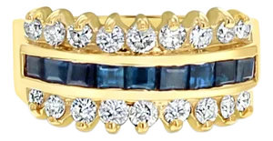 Sapphire Diamond Wedding Band 1.55cttw 14K Yellow Gold, Size 6