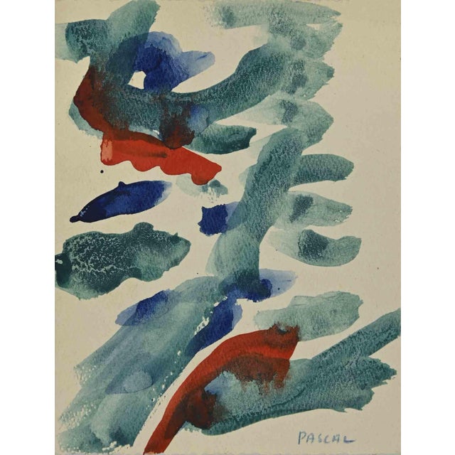 Abstract composition is an artwork realized by Pascal, in 1960. Watercolour, 13 x 10 cm. Handsigned in the lower right...