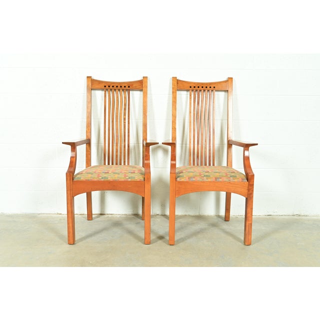 Stickley Arts & Crafts Cherry Wood High Back Spindle Armchairs, Pair For Sale - Image 13 of 13