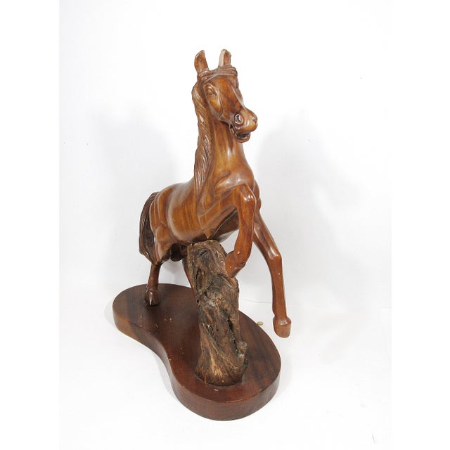 Mid-Century Hand-Carved Wooden Rearing Stallion on Natural Base – 17.5"h For Sale - Image 4 of 18
