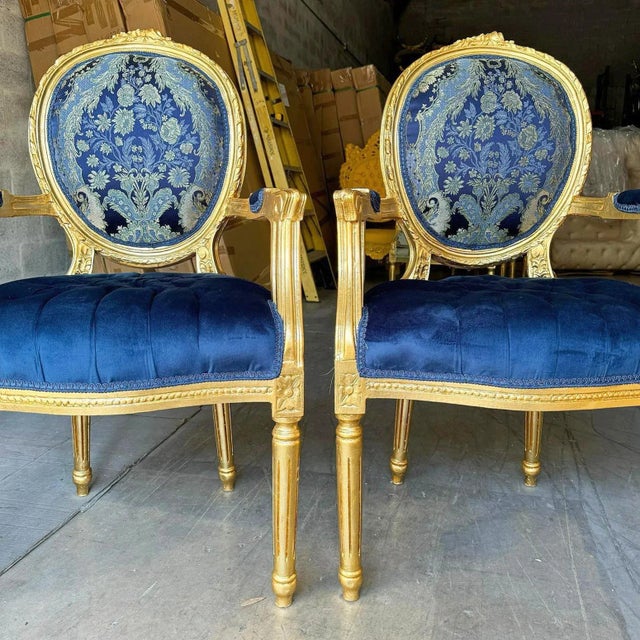 Romantic style chair with gold leaf details that will highlight your home. Lovely chair fully refinished in new gold leaf...