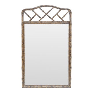 1970s Faux Bamboo Tortoise Finish Rectangle Wall Mirror For Sale