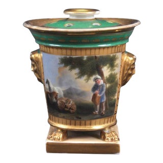 Early 19th Century French Empire Old Paris Porcelain Pot Pourri Urn Vase and Cover 1810 For Sale