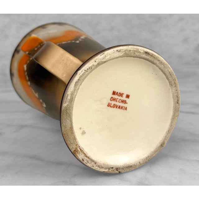 Mid-Century Art Deco Czech Pottery Orange Brown Mountain Glazed Vase For Sale - Image 9 of 9