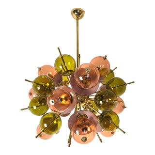 1990s Mid Century Modern Glass and Brass Sputnik Chandelier, Italy For Sale