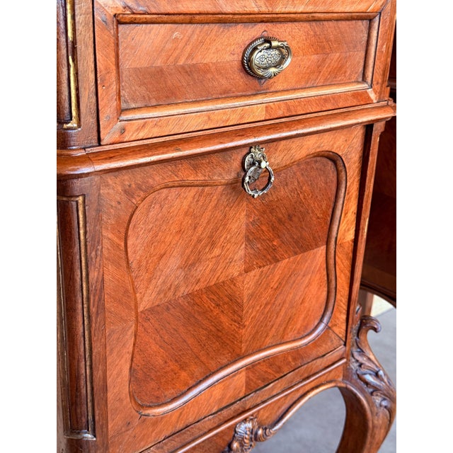 Wood Antique French Mahogany Night Stands with marble top and crest, 1900, A Pair For Sale - Image 7 of 18