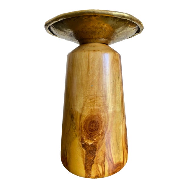 Artisan, Studio-Craft, Hand-Turned Wood & Brass Taza Vessel For Sale