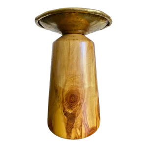 Artisan, Studio-Craft, Hand-Turned Wood & Brass Taza Vessel