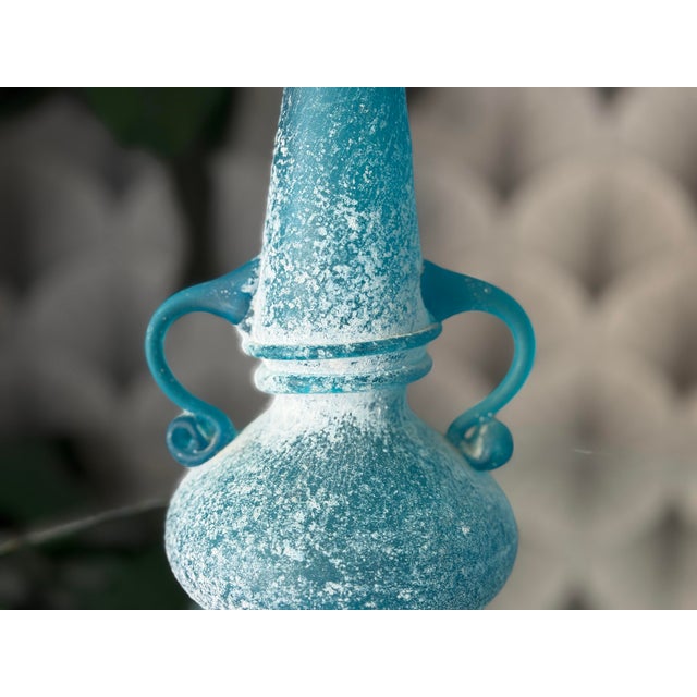 Vintage Greek-Style Italian-Style Blue Textured “Seguso Scavo”-Style Art Glass Vases - Set of 2 For Sale In Los Angeles - Image 6 of 9