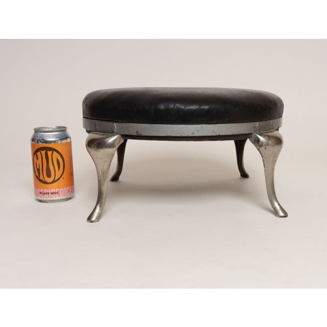 1940s Art Deco Black Leather Footstool With Cabriole Cast Metal Legs For Sale - Image 5 of 16