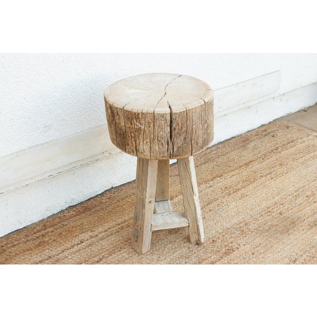 Rustic Reconstructed Weathered Wood Side Table For Sale - Image 3 of 6