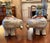 This pair of antique export white porcelain famille rose elephant candleholders show caparisoned elephants ready for...